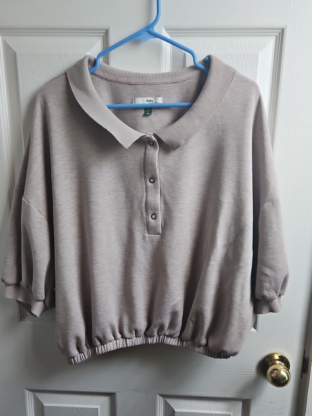 Relaxed Taupe Polo-Style Women’s Sweater